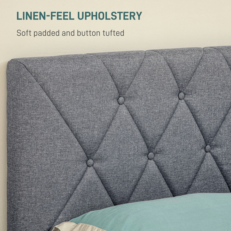 image 1 of HOMCOM Double Bed Frame with 5-Level Adjustable Linen Headboard