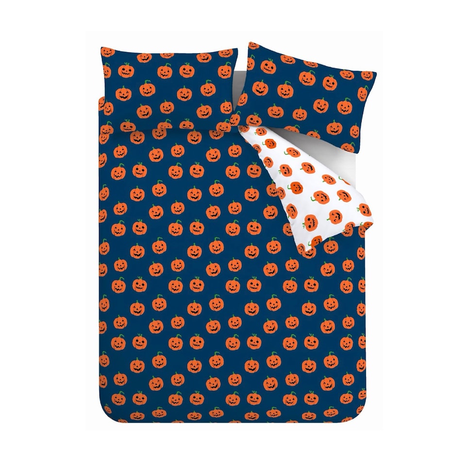 image 1 of Halloween Pumpkins Reversible Duvet Cover Set