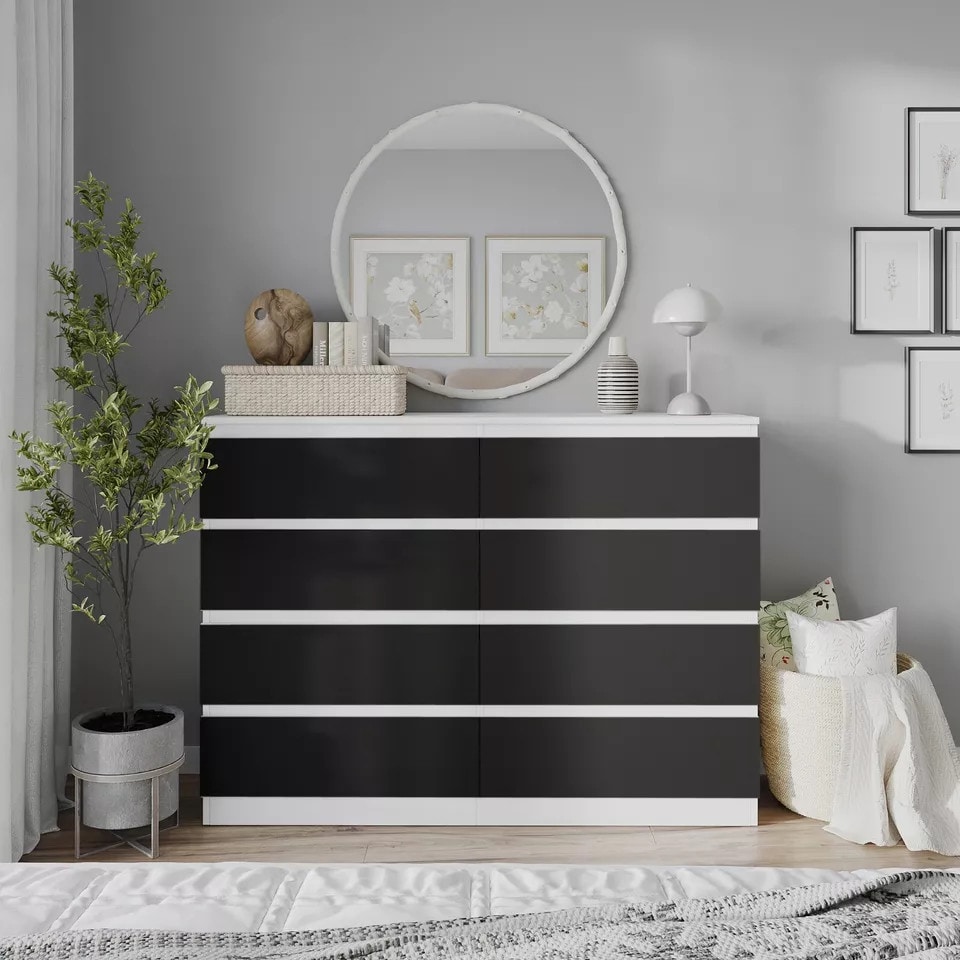 image 1 of Minimalist Chest of 8 Drawers - 88.3x120x35cm | White | White & Black | 1