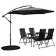 image 2 of Outdoor 4 Person Rectangular Glass Top Garden Dining Table Chairs With Grey Banana Parasol and Base