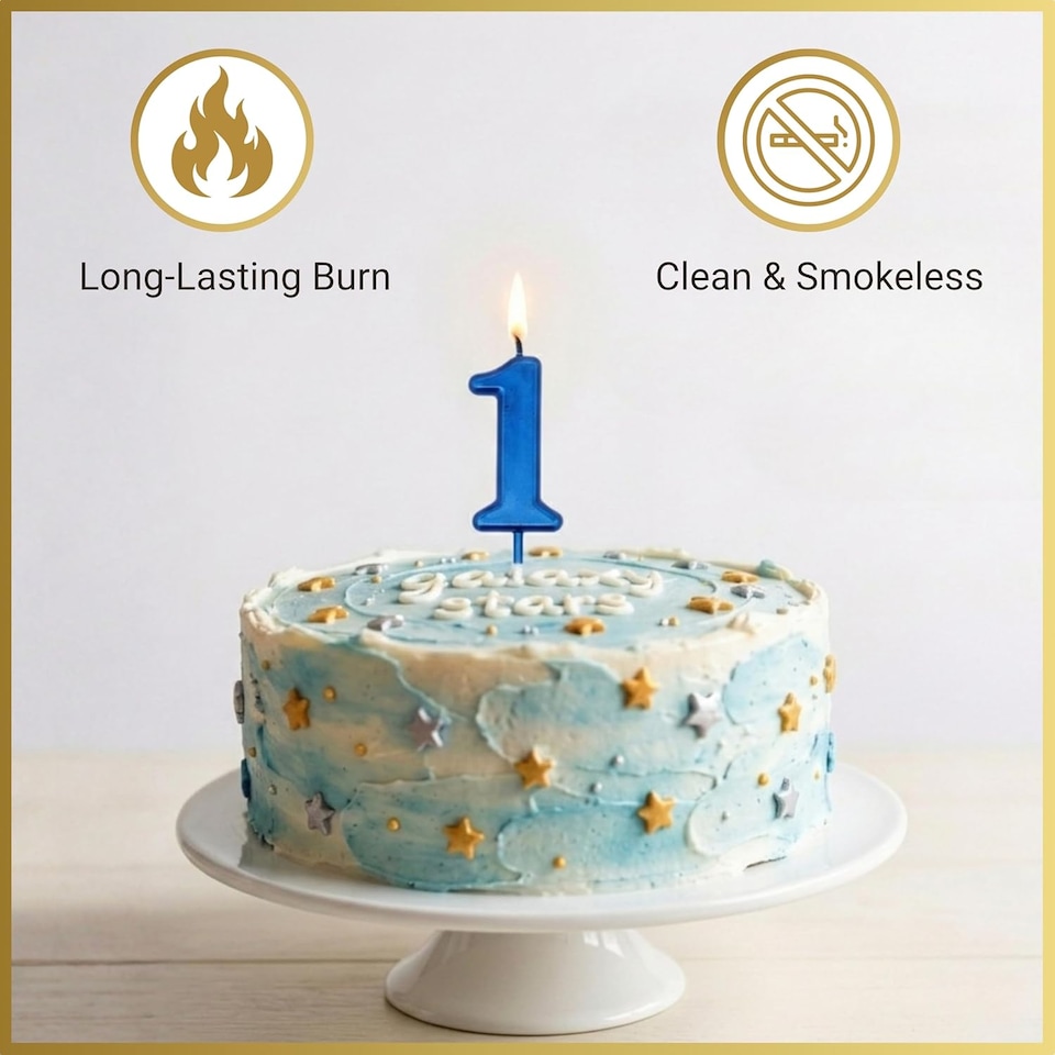 image 1 of Blue 1 Number Candle Birthday Anniversary Party Cake Decorations Topper | Blue