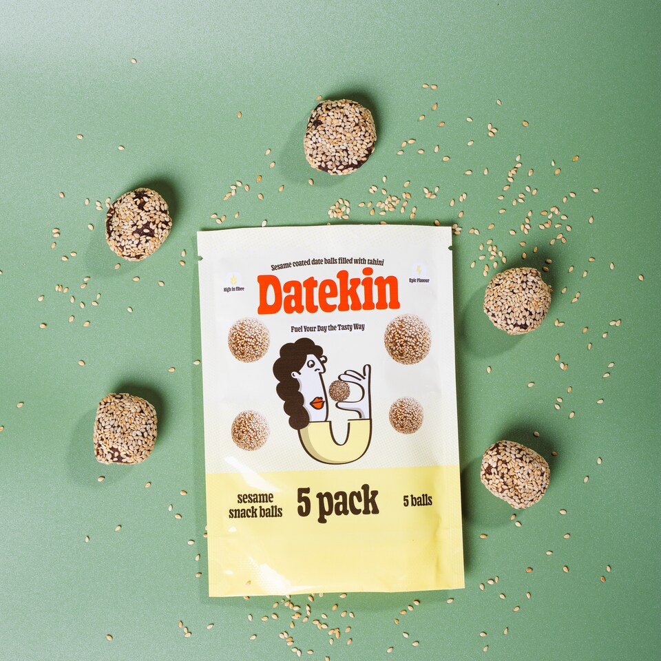 image 1 of Datekin Sesame Coated Date Balls Filled with Tahini (5 x 18g Pack)