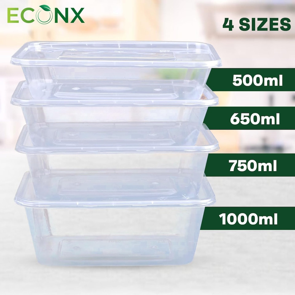 image 1 of ECONX 650ml Plastic Food Storage Containers With Lids Microwave & Freezer Safe Takeaway Reusable Food Containers x 50pk