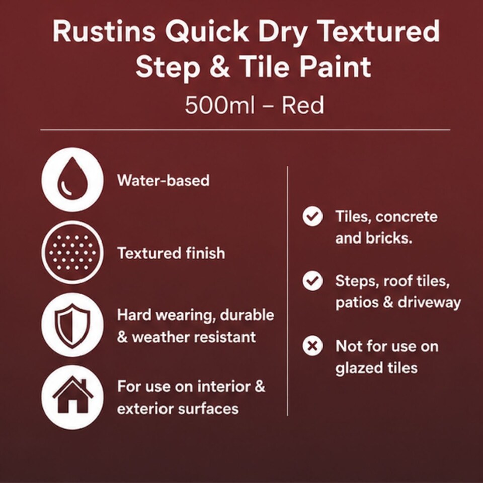 image 1 of Rustins Quick Dry Step and Tile Paint Red Textured 500ml | Red | 1