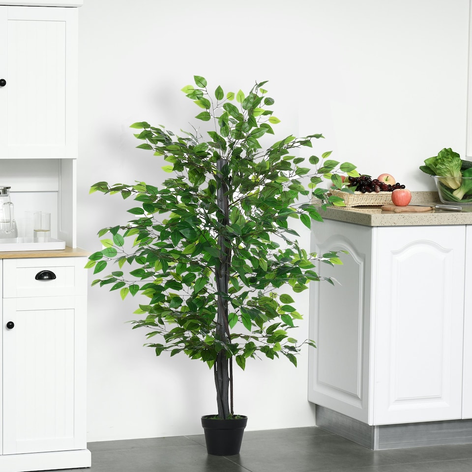 image 1 of Outsunny 145cm Artificial Banyan Plant Faux Decor Tree w/ Pot Indoor