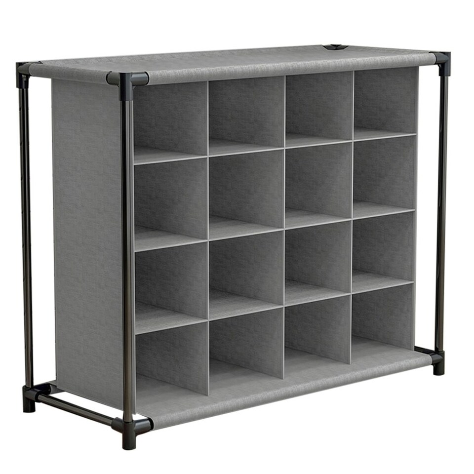 image 1 of Living and Home 4 Tiers 16-Pair Non-woven Grid Shoes Rack - Grey