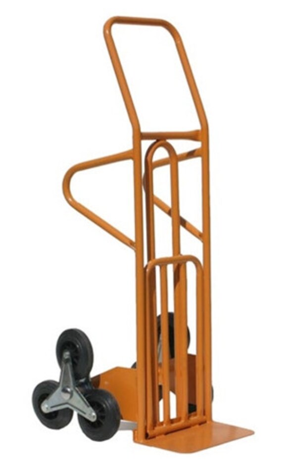 image 1 of Heavy Duty Stair Climber Sack Truck, Steel Yellow Frame, 3 Linked Wheels, Folding Toe Plate - 200kg Capacity | Orange