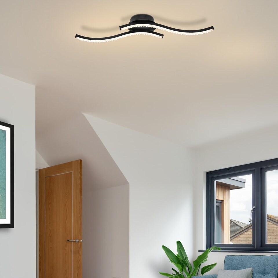 image 1 of COSYLYTE Kenworth 2 Light Integrated LED Modern Wavy Ceiling Light - Matt Black | Black | 1