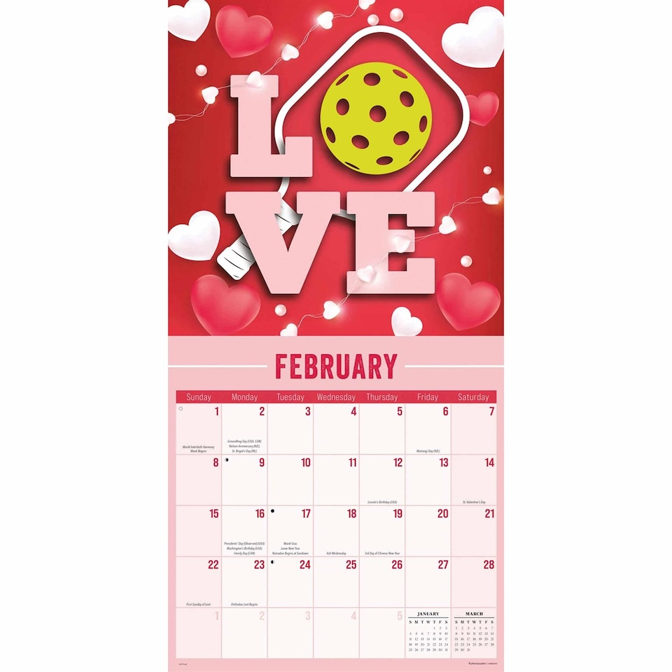 image 1 of Pickleball Calendar 2026, Wall Calendars, Month To View, Sports, Gift