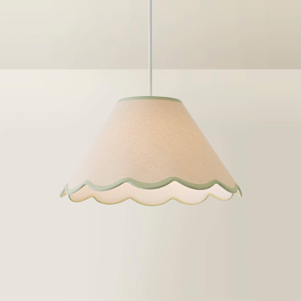 image 1 of ValueLights Florie Natural Large Taper Lamp Shade Scallop Green Trim | Green
