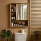 image 5 of Wooden Bathroom Wall Storage Cabinet Organiser With Mirror Natural Brown Brown