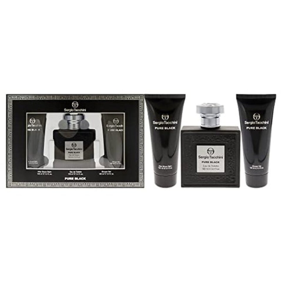 Sergio Tacchini Pure Black Gift Set 100ml EDT + 100ml Shower Gel + 100ml Aftershave Balm