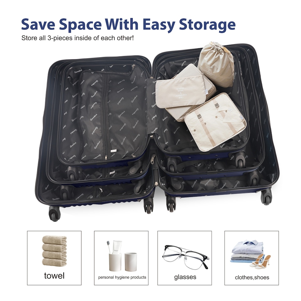 image 1 of Groundlevel XL Delta Hard Shell 3 Piece Luggage Set Durable Spinner Suitcases | Blue | Blue