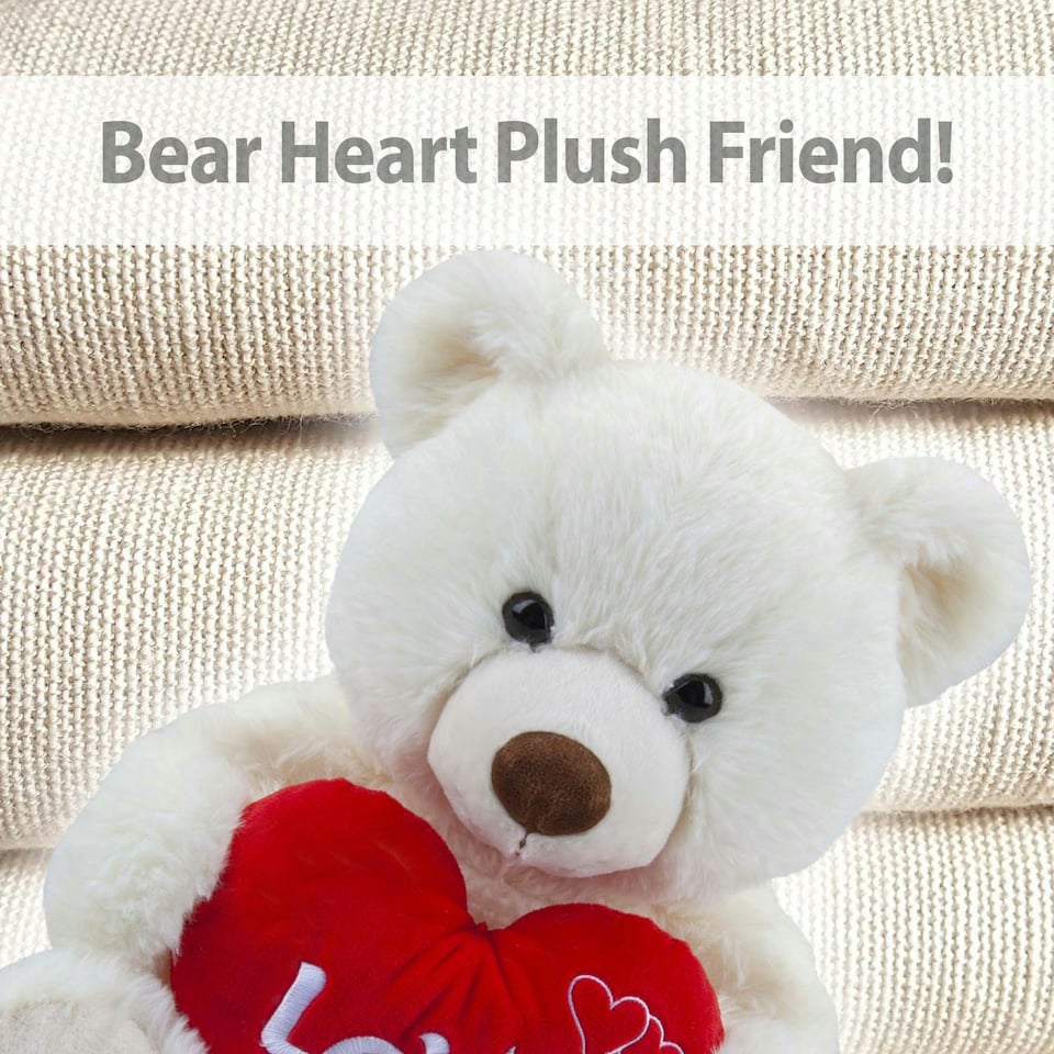 image 1 of Bear Soft Toy Cream 34cm Sitting Bear Plush With Red Love Heart Cuddly Toy