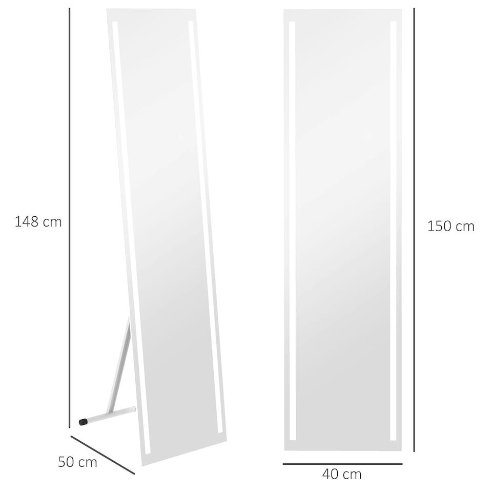 image 1 of HOMCOM Full Size Body LED Mirror, Dimmable Lighted Mirror for Bedroom