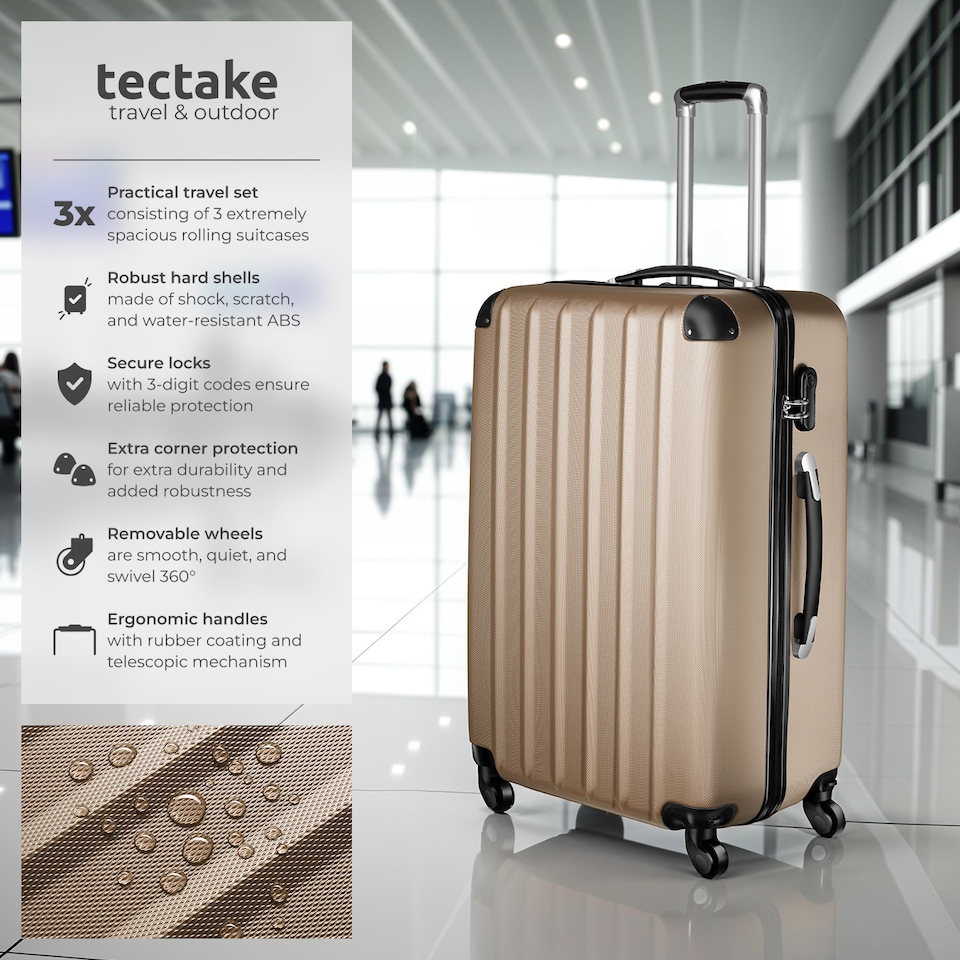 image 1 of Suitcase Set - 3 hard-shell suitcases with telescopic handle, swivel wheels | Cream | champagne | 1