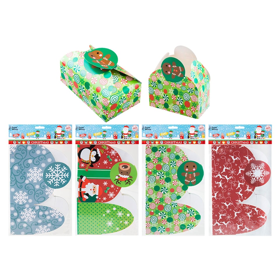 image 1 of PMS Christmas Gift Boxes 4 Pack, Varied Xmas Designs, 18x7x11cm