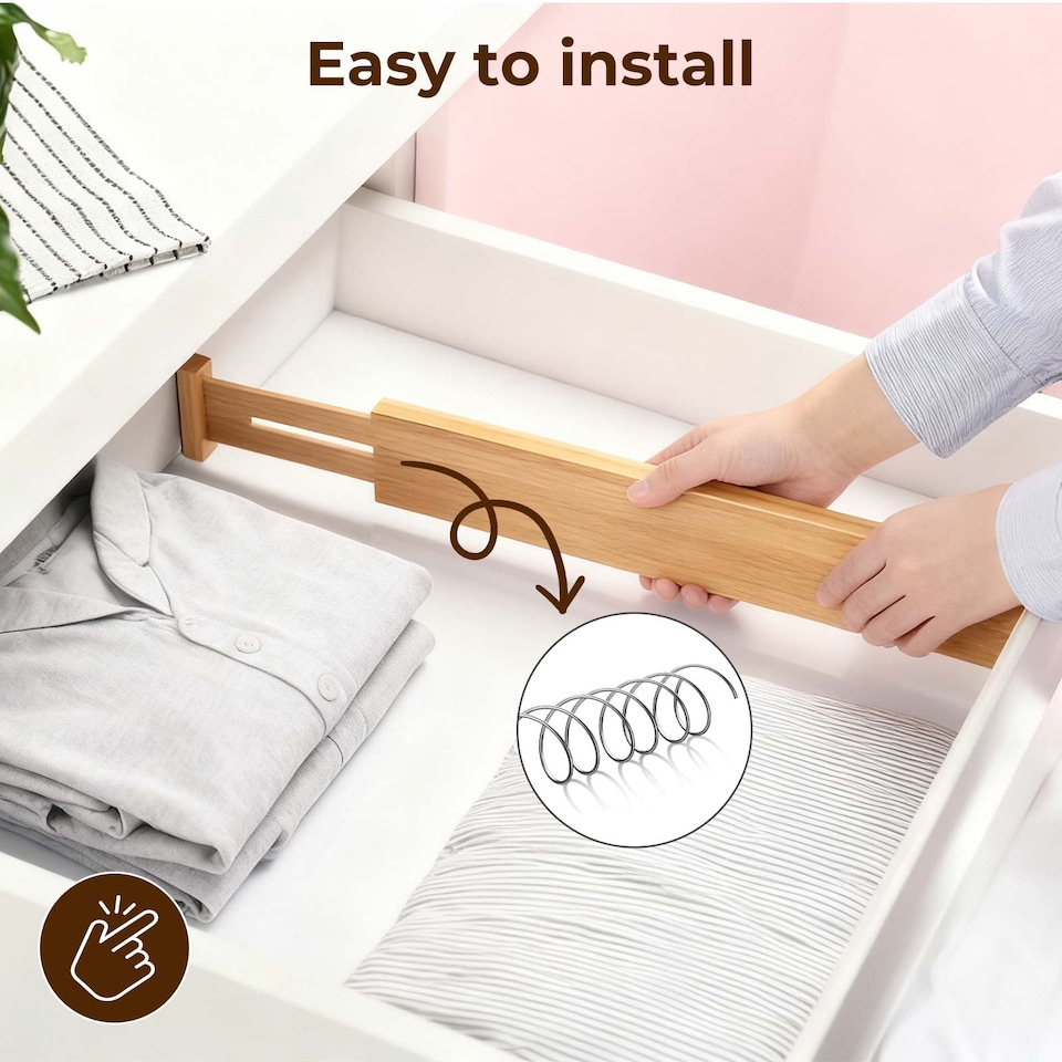 image 1 of Levede Adjustable Drawer Divider Bamboo 4PC Expandable Organisers Spring