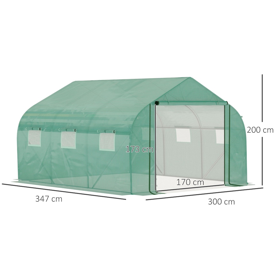 image 1 of Outsunny 3.5 x 3 x 2m Outdoor Tunnel Greenhouse w Roll Up Door 6 Windows Green