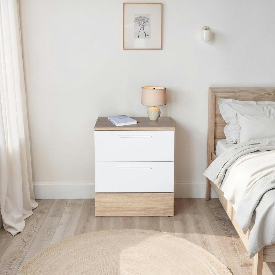 image 1 of Adore Teen White & Oak 2 Drawer Bedside Table Nightstand
