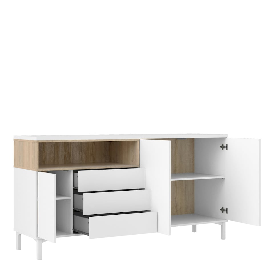 image 1 of Roomers Sideboard 3 Drawers 3 Doors in White and Oak