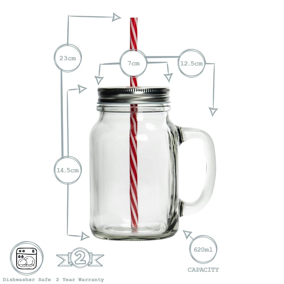image 1 of Rink Drink Mason Drinking Jar Glasses with Straws - 620ml - Pack of 4 Clear