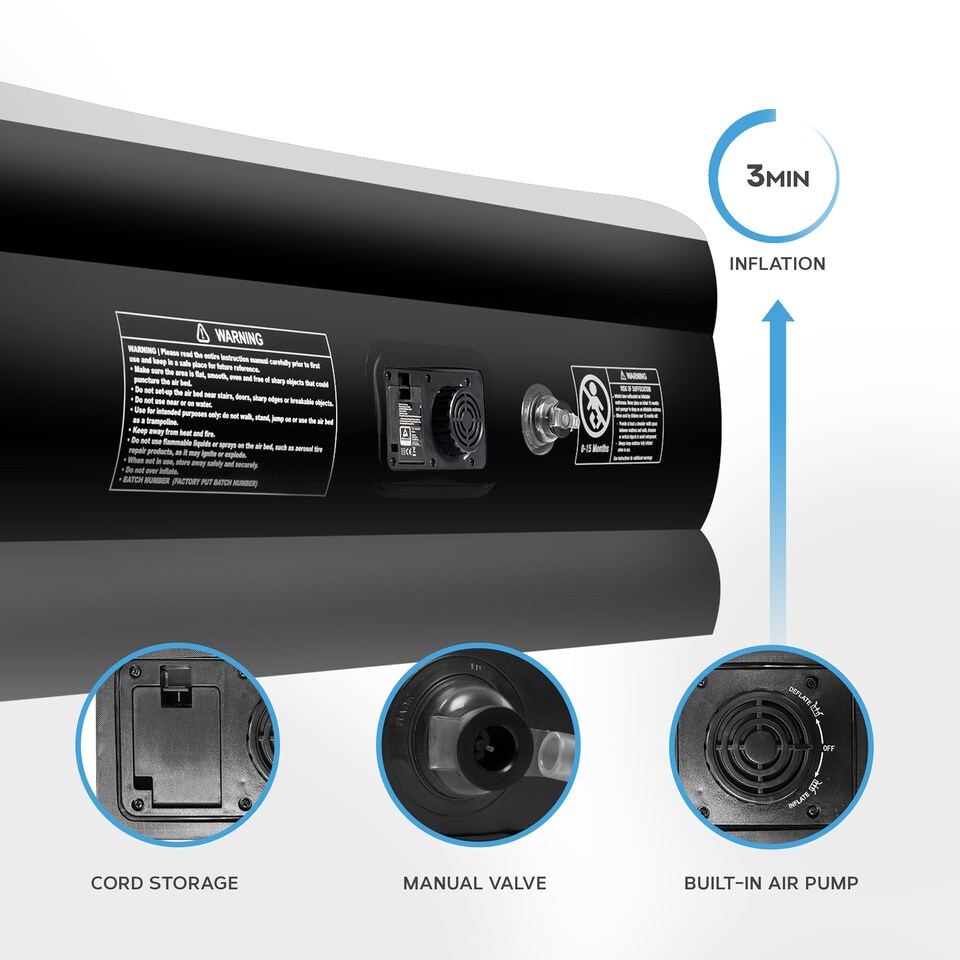 image 1 of Get Fit Air Bed With Built In Electric Pump - Premium King Size - Blow Up Bed With 2 X Free Pillows - Elevated Inflatable Air Mattress | Black | Black / Grey | 1