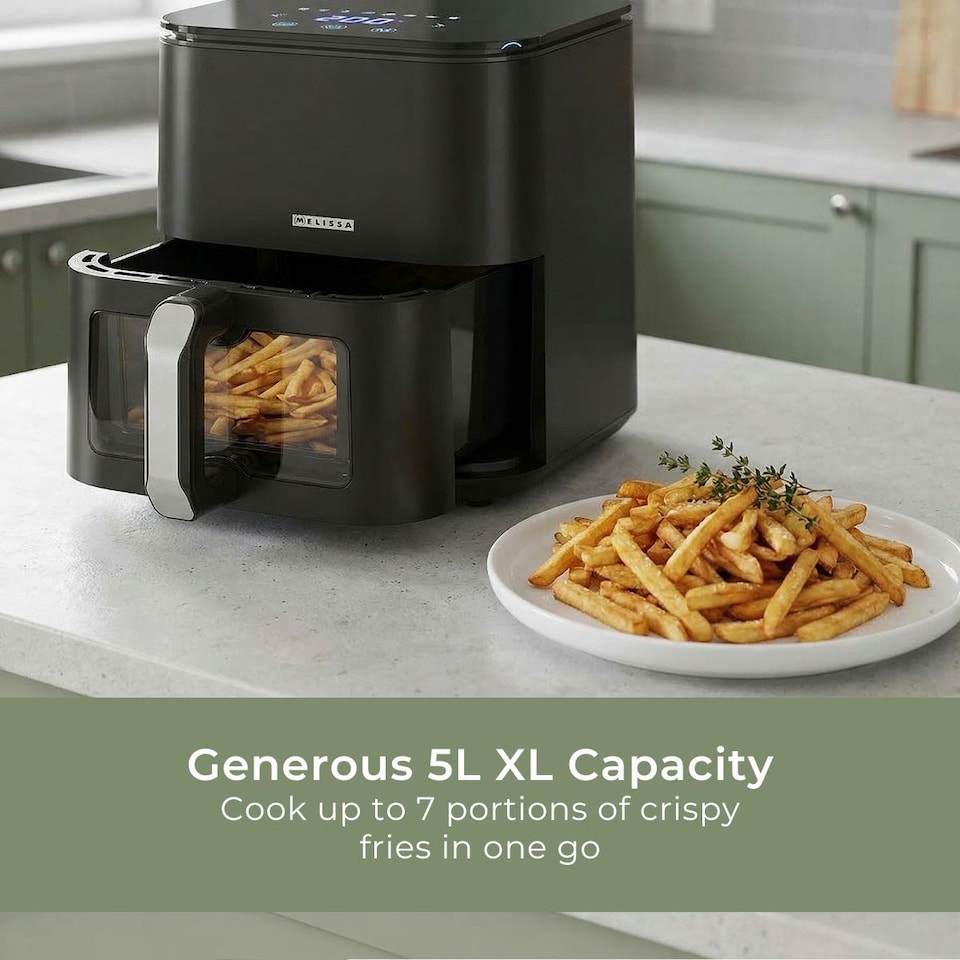 image 1 of Digital Hot Air Fryer XL, 5L Large Capacity Oil Free Cooker with Viewing Window, 8 Cooking Presets, 60 Minute Timer and Touch Screen Control - Black
