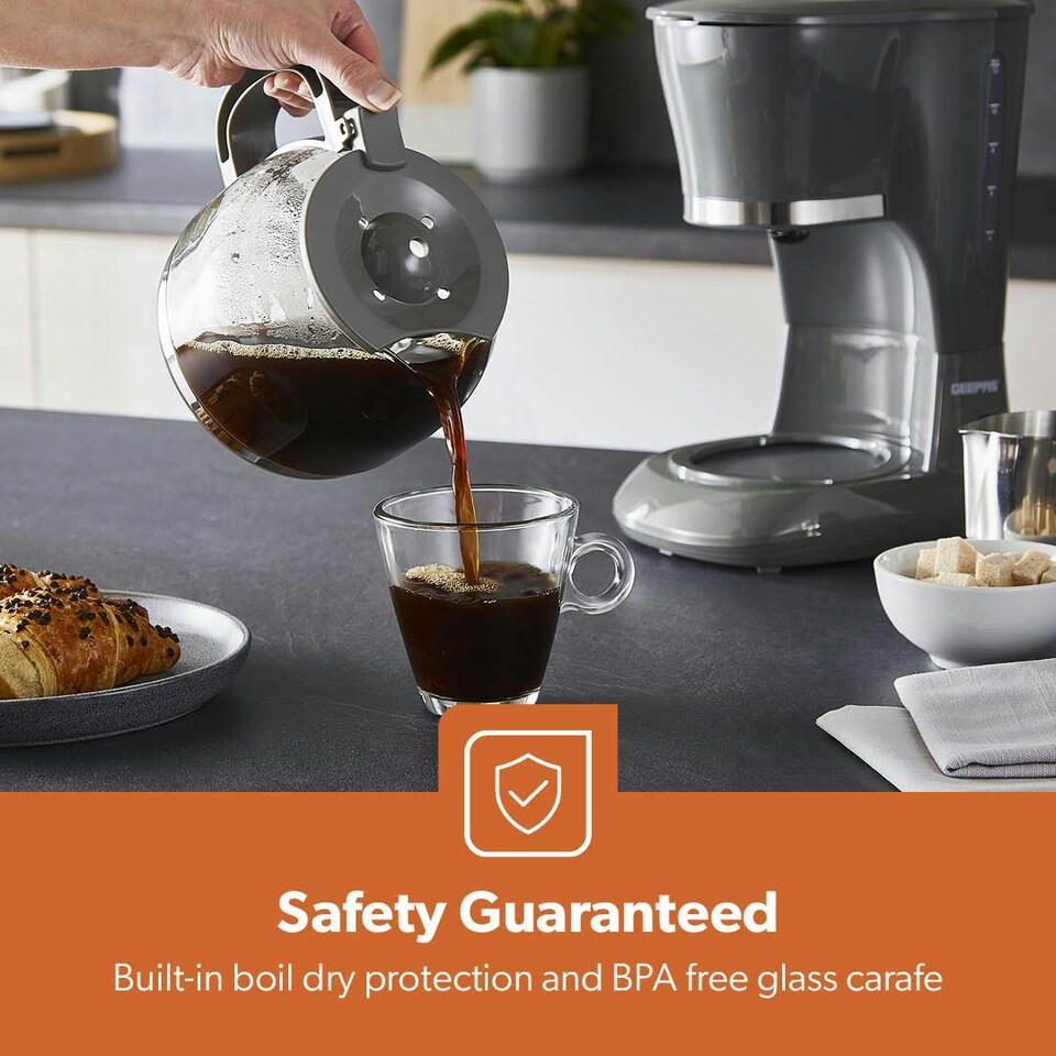 image 1 of GEEPAS 1.5L Filter Coffee Machine 800W, Grey