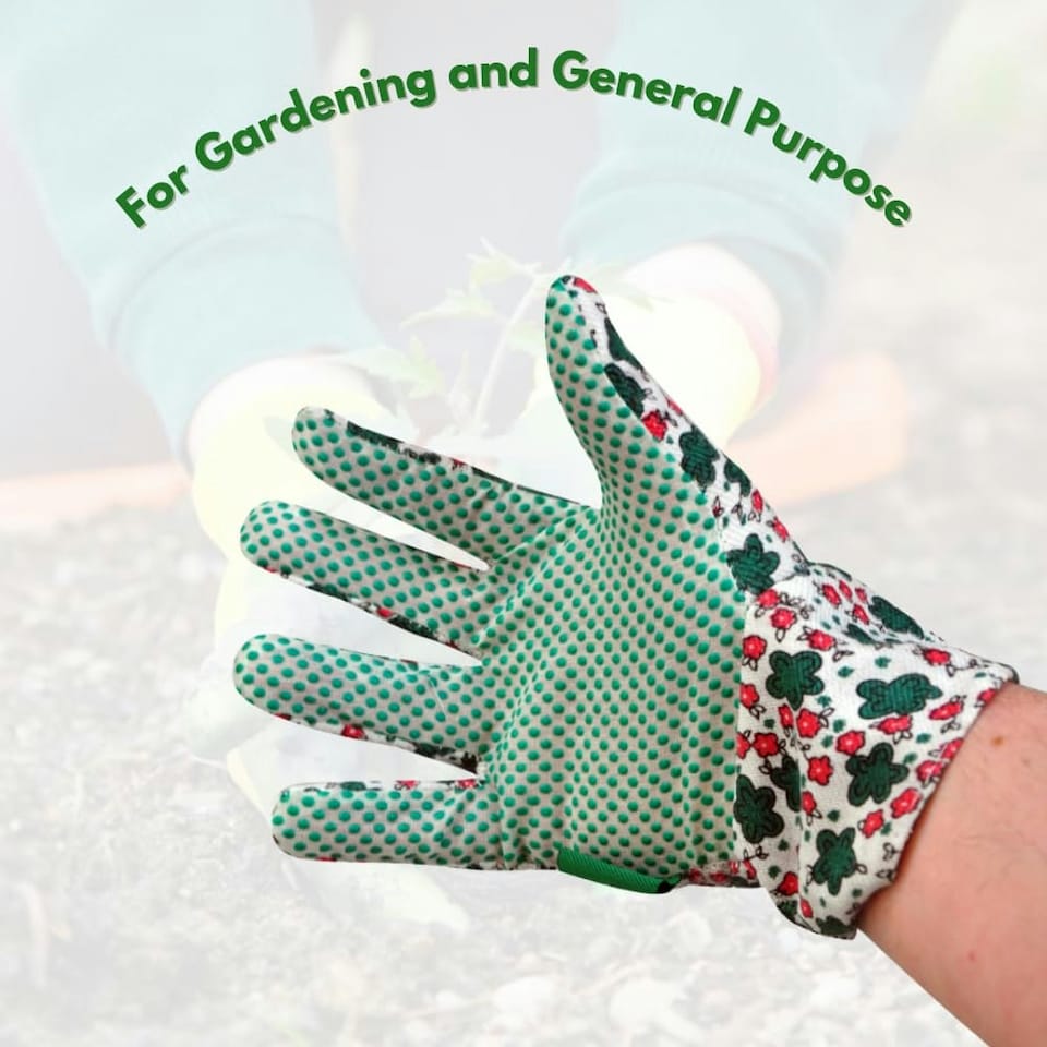 image 1 of Marco Paul Green Floral Cotton Grip Garden Gloves Green