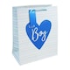 image 1 of It’s A Boy Blue Striped Large White Gift Bag 33cm Blue