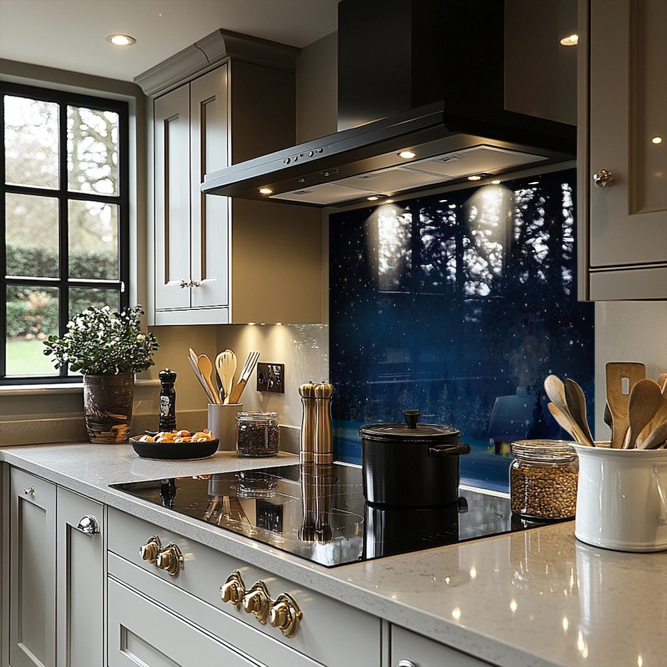image 1 of Night Winter Landscape Dining Splash Back | White
