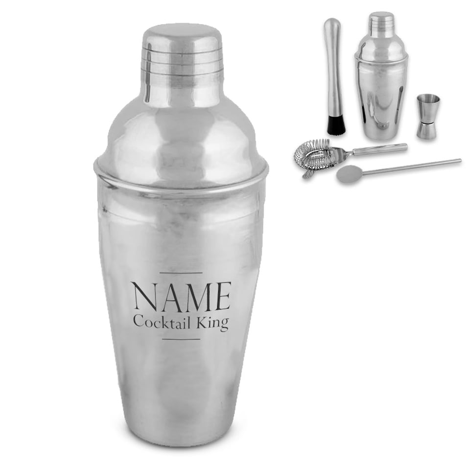 image 1 of Personalised Cocktail King Design Engraved Cocktail Shaker Set
