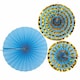 image 1 of Blue & Gold Pinwheel Fan Hanging Decorations - Pack of 3
