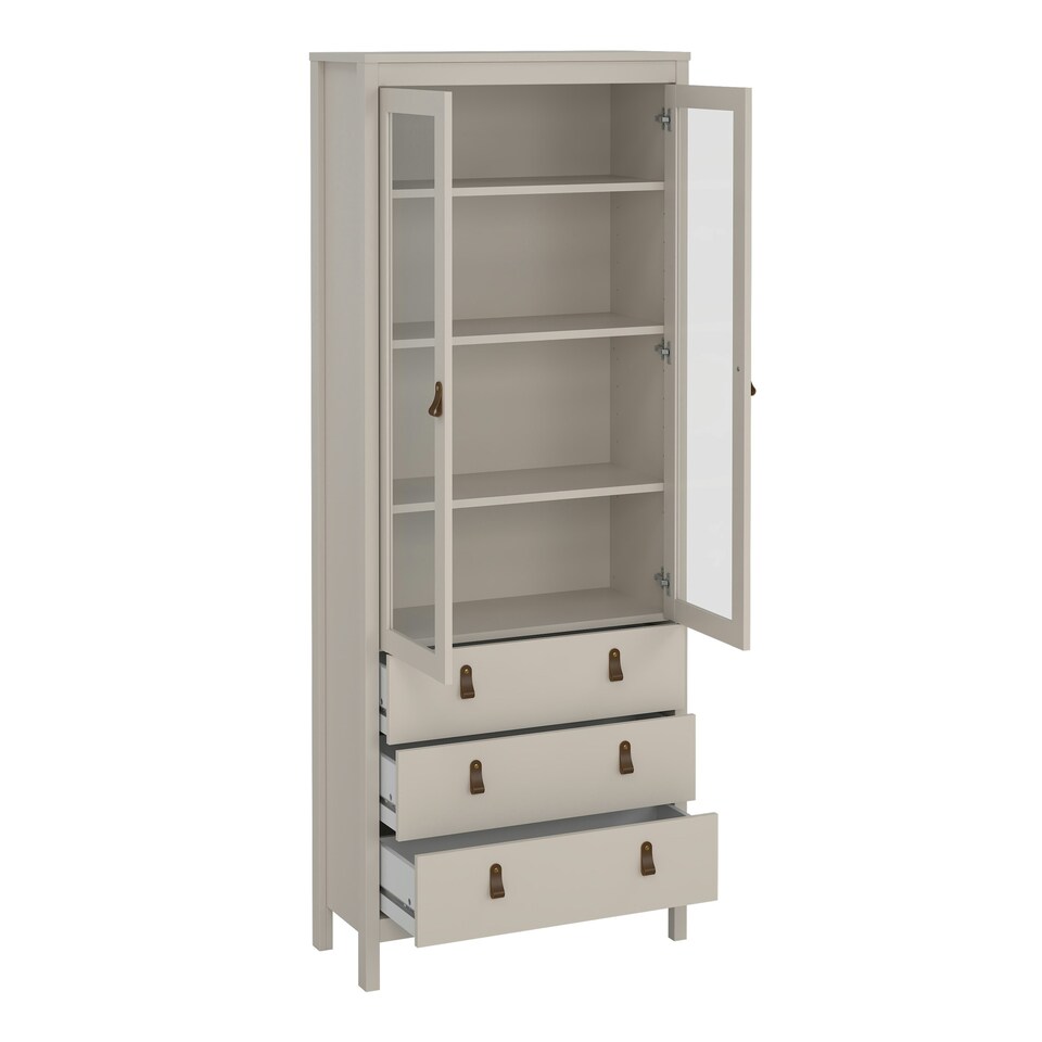 image 1 of Barcelona China Cabinet 2 Glass Doors with 3 Drawers in Cashmere Cream