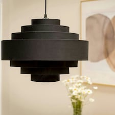 ValueLights Sette Fabric Textured Black Tiered Ceiling Pendant Shade and LED Bulb Black