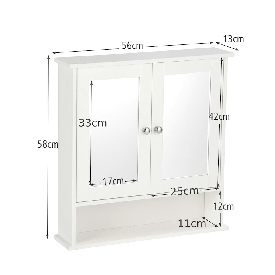image 1 of COSTWAY Wall Mounted Bathroom Mirror Cabinet Storage White White