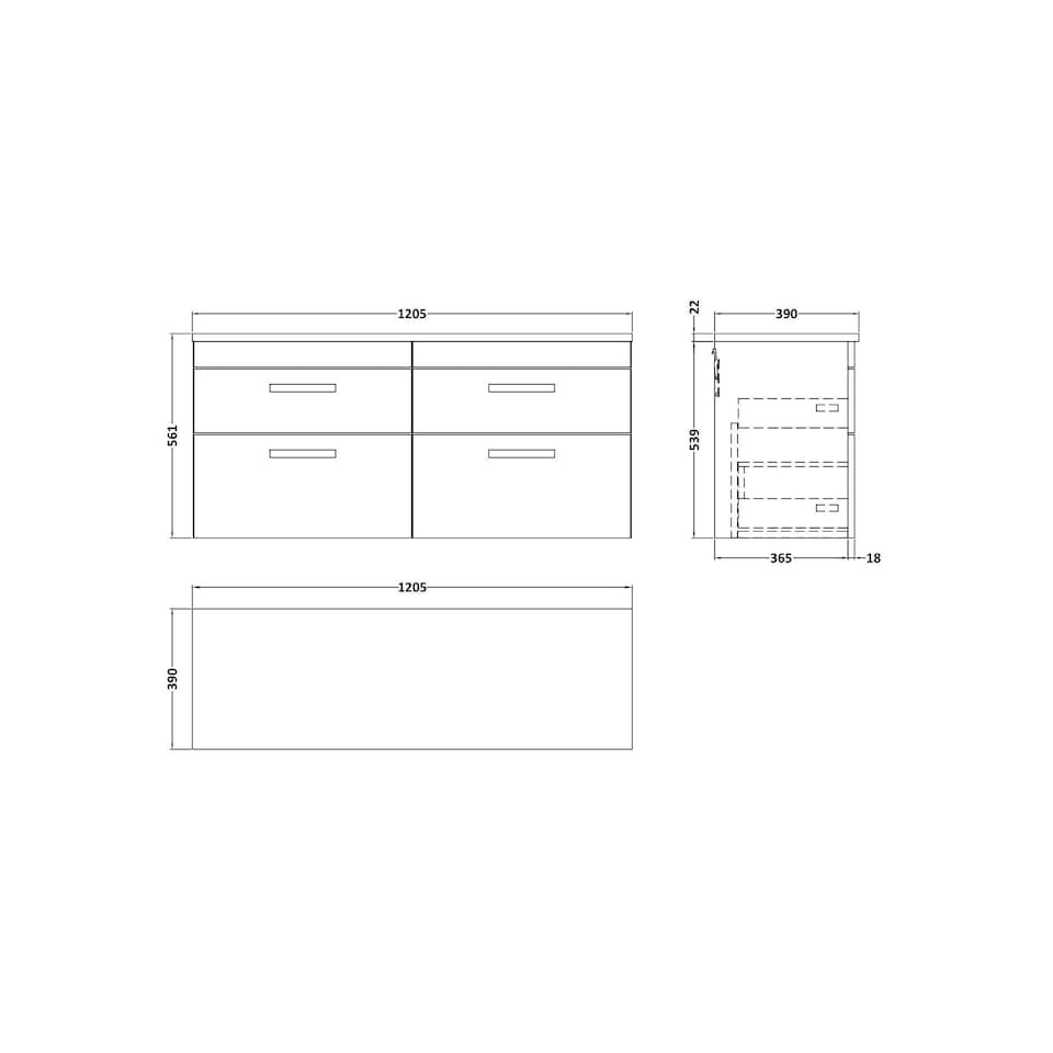 image 1 of Balterley Millwich Contemporary 4 Drawer Wall Hung Vanity Unit with Laminate Black Galaxy Granite Worktop, Gloss White, 1200mm