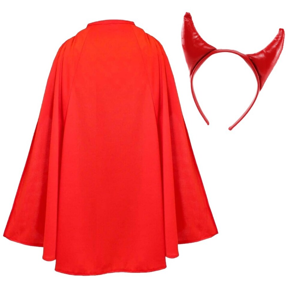 image 1 of Devil Costume Set 2 Pcs - Red Horns & Cape | Red | One Size