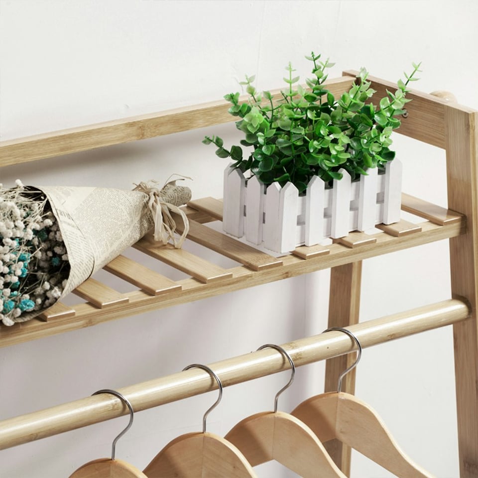 image 1 of Living and Home Bamboo Bedroom Garment Clothes Rack 110cm - Natural