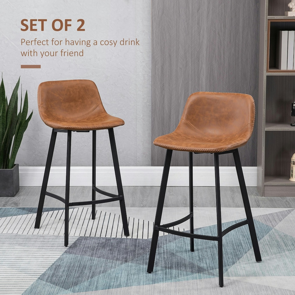 image 1 of HOMCOM Industrial Bar Stools Set of 2, Bar Chairs, Brown