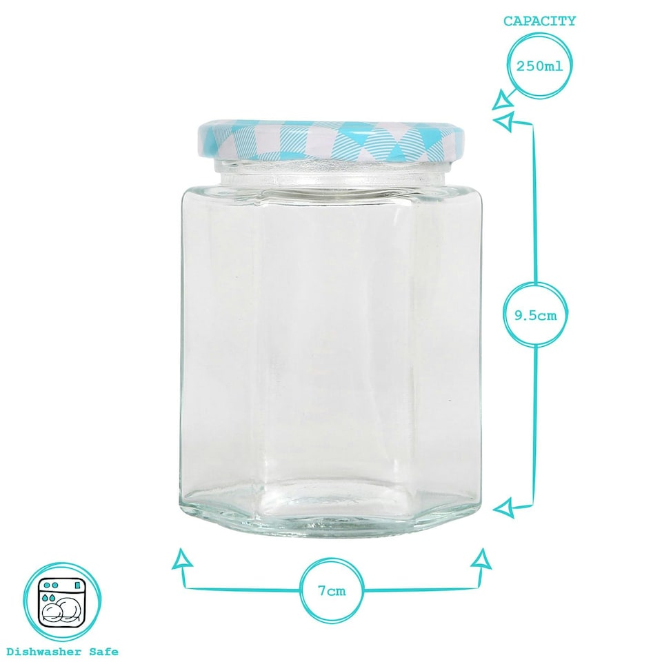 image 1 of Argon Tableware Hexagonal Glass Jam Jars with Silver Lids - 250ml - Pack of 24