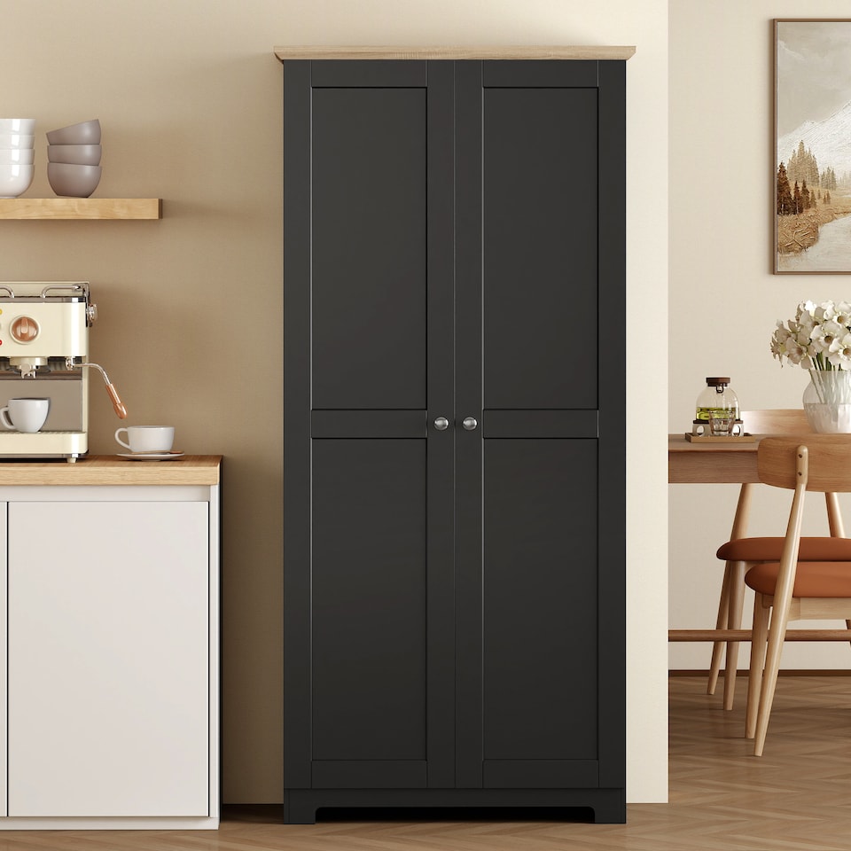image 1 of HOMCOM 172cm Wooden Storage Cabinet Cupboard With 4 Shelves Black