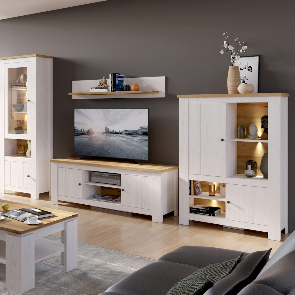 image 1 of Celesto 2 Door TV Unit in White and Oak (154cm)