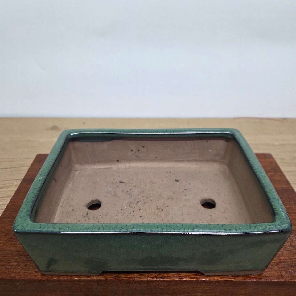 image 1 of Yorkshire Bonsai 25cm Glazed Bonsai Pot Rectangle 25cm x 18cm x 9cm Dark Green