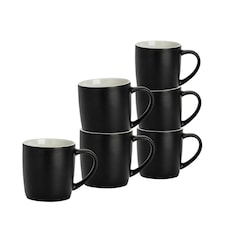 Argon Tableware 6x Matt Coloured Coffee Mugs - Black - 350ml - Tea Mug Latte Mug Cappuccino Mug Drinking Mug Black