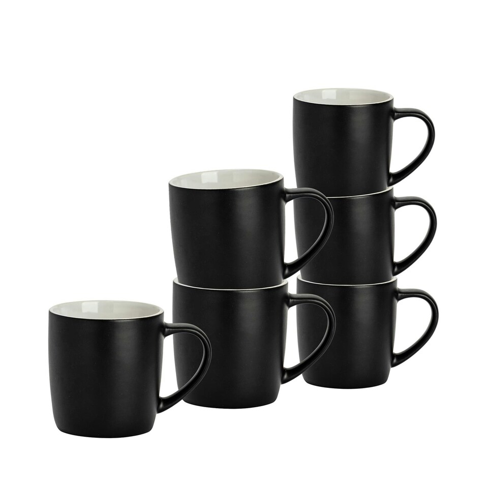 image 1 of Argon Tableware 6x Matt Coloured Coffee Mugs - Black - 350ml - Tea Mug Latte Mug Cappuccino Mug Drinking Mug Black