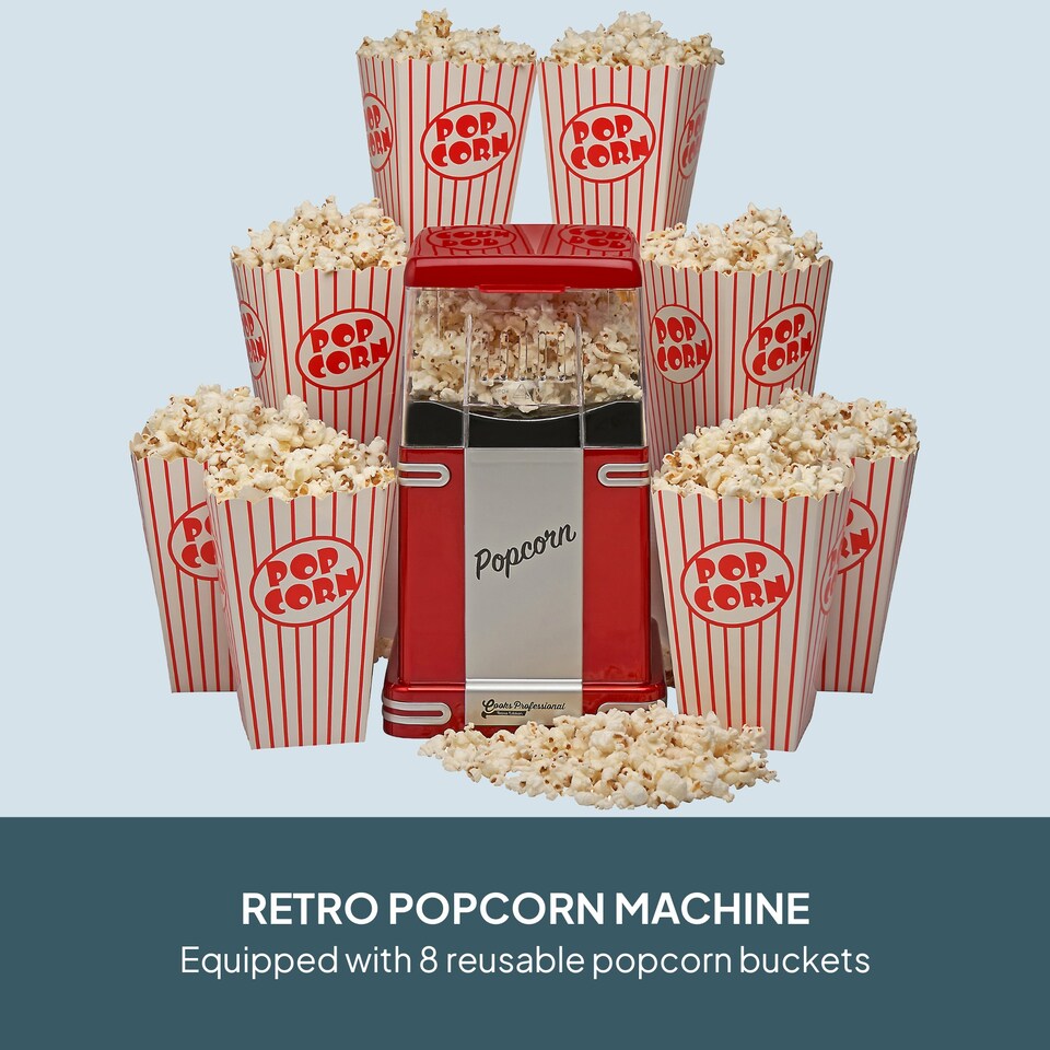 image 1 of Cooks Professional Retro Popcorn Maker Machine 1200W with 8 Boxes & One Touch Operation