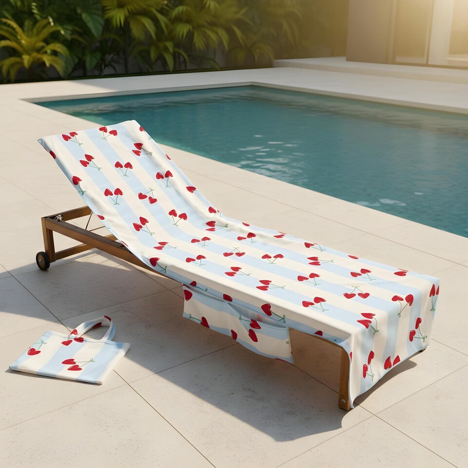 image 1 of OHS Print Beach Towel with Bag Quick Dry Absorbent Travel Spa | Blue | Heart Cherries | One size