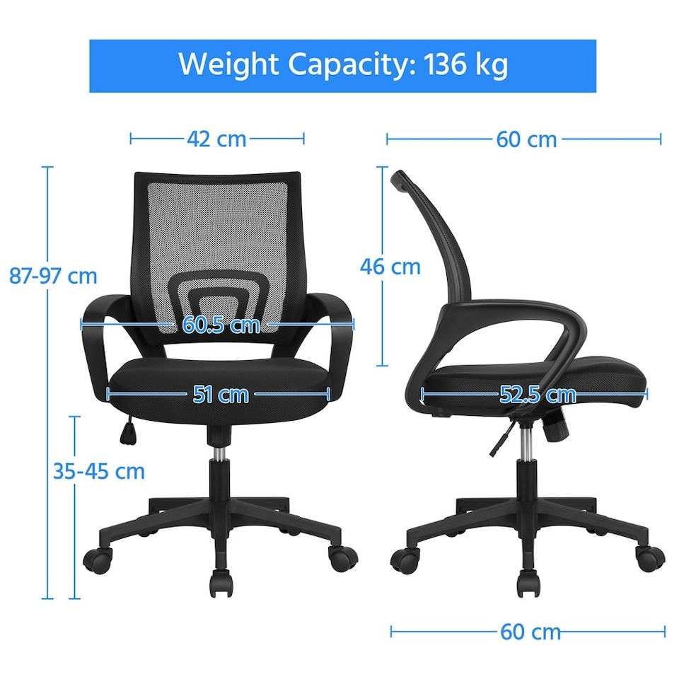 image 1 of Yaheetech Set of 2 Adjustable Computer Chair w/ Lumbar Support Black | Black